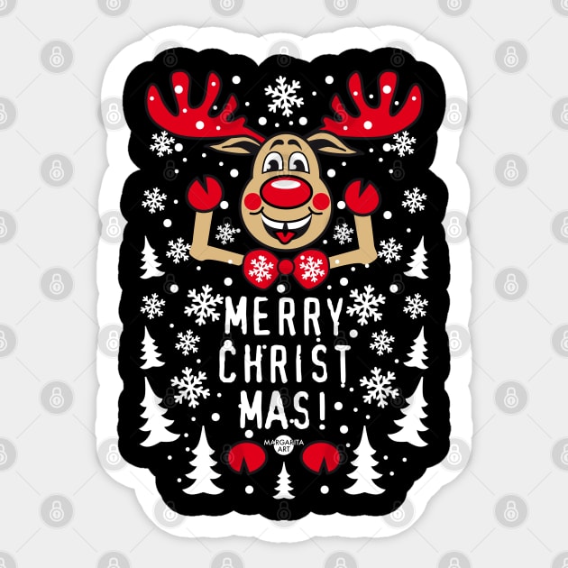 191 Reindeer Deer Rudolph Red Nose Merry Christmas cute Sticker by Margarita7